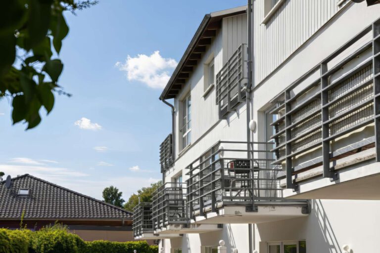 Die zeitlose Fassade mit Blick auf den Balkon