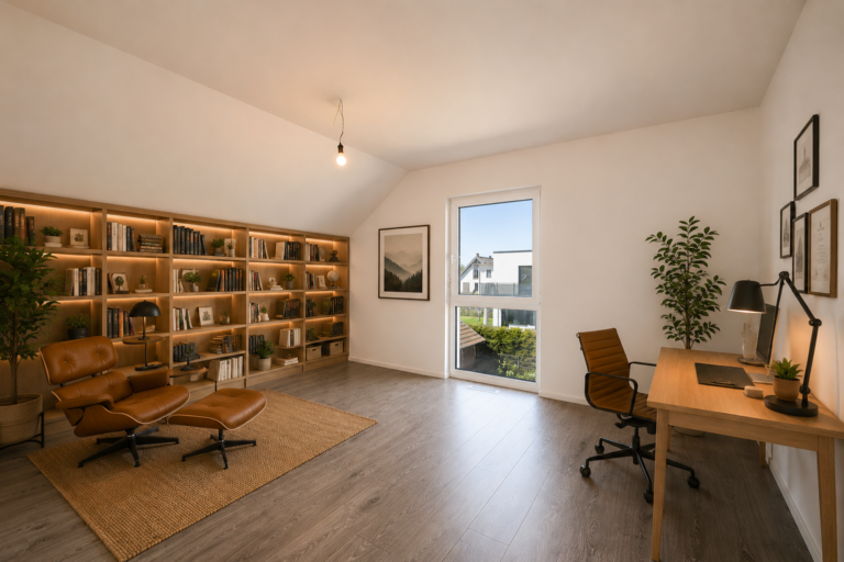 Das geräumige Arbeitszimmer (virtuell eingerichtet)