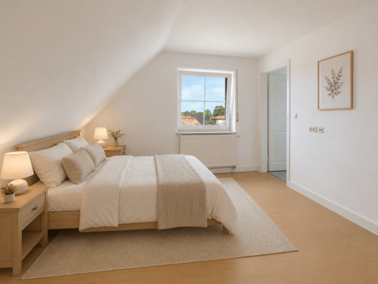 Das ruhige Master-Schlafzimmer mit eigenem Badezimmer