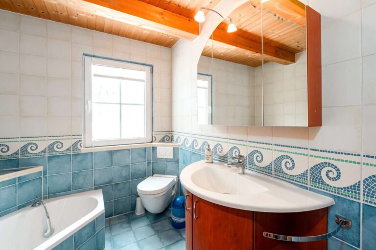 Das Badezimmer mit Eckbadewanne und Dusche